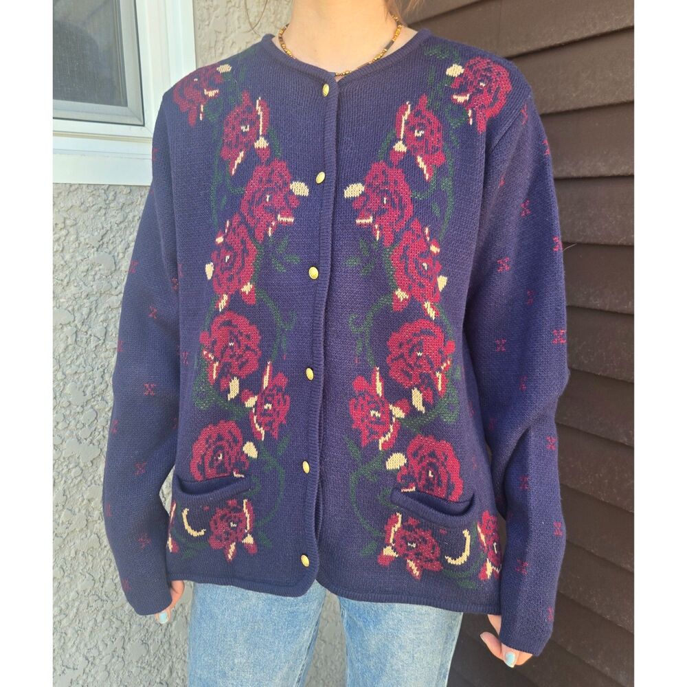 Women's Vintage 1990s Knit Rose Gold Button Down Sweater Cardigan Large NEW